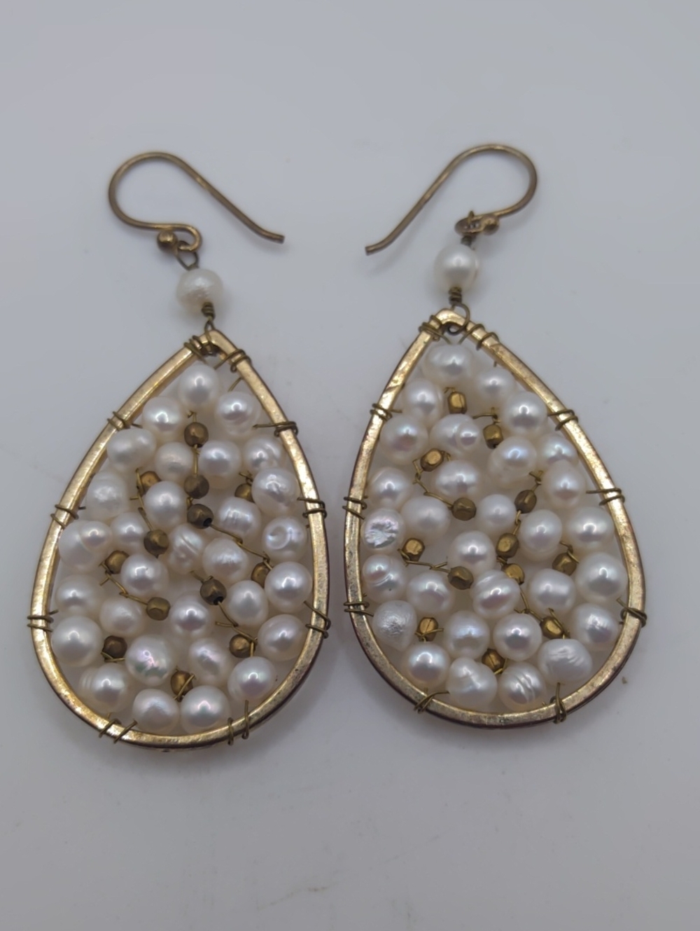 Freshwater Pearl Wire Strung Teardrop Pierced Dangle Earrings